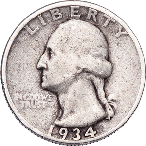 1934 Washington Silver Quarter, Light Motto Main Image