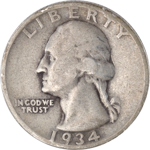 1934 Washington Silver Quarter, Heavy Motto Main Image