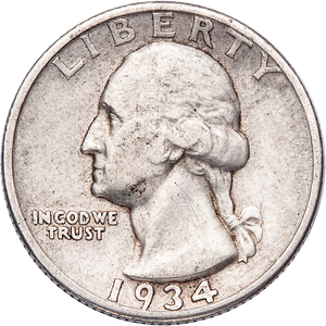 1934 Washington Silver Quarter, Heavy Motto CIRC Main Image