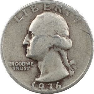 1936 Washington Silver Quarter VG Main Image