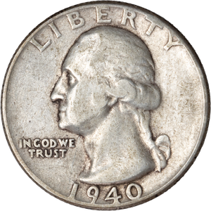 1940 Washington Silver Quarter VG Main Image