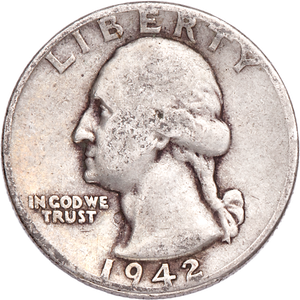 1942 Washington Silver Quarter VG Main Image