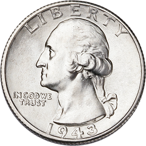 1943-S Washington Silver Quarter, Uncirculated, MS-60 Main Image