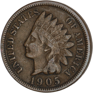 1905 Indian Head Cent, Variety 3, Bronze F#2 Main Image