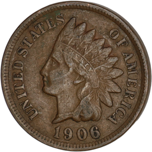 1906 Indian Head Cent, Variety 3, Bronze VF Main Image