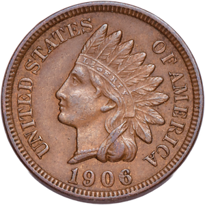 1906 Indian Head Cent, Variety 3, Bronze Main Image
