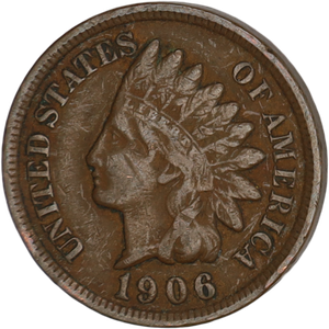 1906 Indian Head Cent, Variety 3, Bronze F#2 Main Image