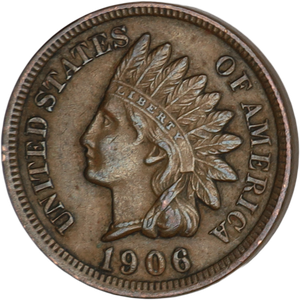 1906 Indian Head Cent, Variety 3, Bronze XF#2 Main Image