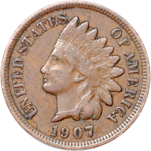 1907 Indian Head Cent, Variety 3, Bronze VG Main Image
