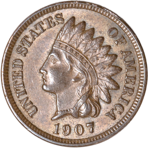 1907 Indian Head Cent, Variety 3, Bronze AU55 Main Image