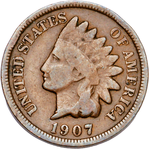 1907 Indian Head Cent, Variety 3, Bronze CIRC Main Image