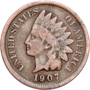 1907 Indian Head Cent, Variety 3, Bronze Main Image