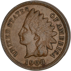 1908 Indian Head Cent, Variety 3, Bronze XF Main Image