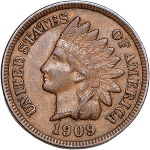 1909 Indian Head Cent, Variety 3, Bronze AU50 Main Image