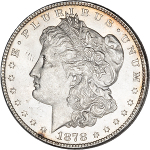 1878 Morgan Silver Dollar, 7 Over 8 Feathers Main Image