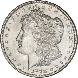 1878 Morgan Silver Dollar, 7 Over 8 Feathers Main Image