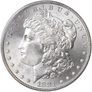 1881-S Morgan Silver Dollar, PCGS Certified, Gem Uncirculated, MS65 Main Image