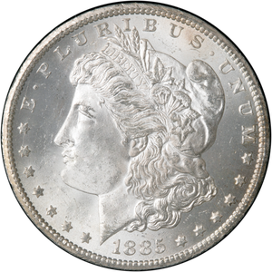 1885-CC Morgan Silver Dollar in Government Holder, Uncirculated, MS60 Main Image