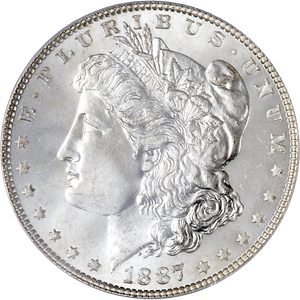 1887 Morgan Silver Dollar, PCGS Certified, Gem Uncirculated, MS65 Main Image