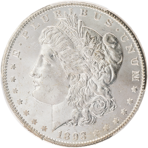 1893 Morgan Silver Dollar, PCGS Certified, Choice Uncirculated, MS63 Main Image