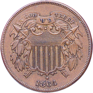 Two Cent Piece - Large Motto - 1864 AU50 Main Image