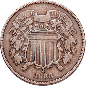 1868 Two-Cent Piece, Large Motto, Very Good Main Image