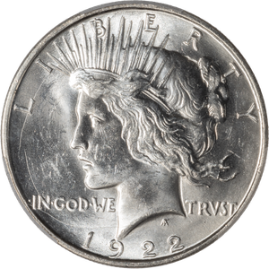 1922-D Peace Silver Dollar, Low Relief Main Image
