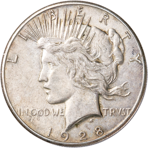 1928 Peace Silver Dollar, About Uncirculated #2 Main Image