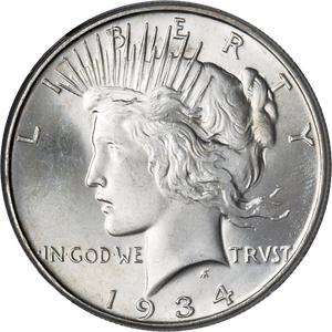 1934 Peace Silver Dollar, NGC Certified, Choice Uncirculated, MS63 Main Image