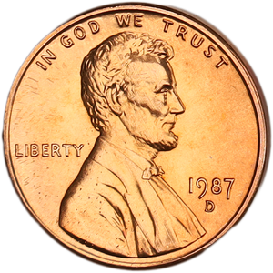 1987-D Lincoln Head Cent MS60 Main Image