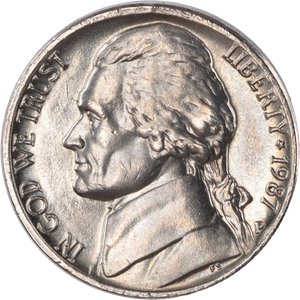 1987-P Jefferson Nickel MS60 Main Image