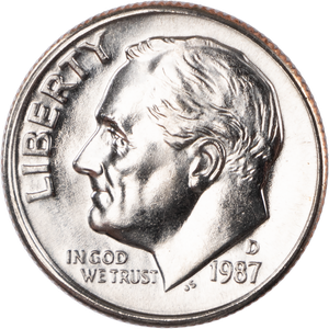 1987-D Roosevelt Dime MS60 Main Image