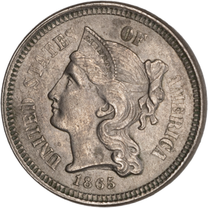 1865 Nickel Three-Cent Piece AU50 Main Image