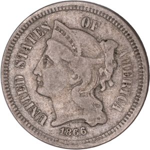 Three Cent - Three Cent Nickel - 1866 VG Main Image