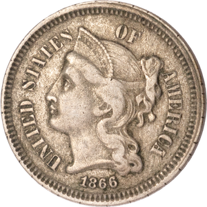1866 Nickel Three Cent Piece        MS64 Main Image
