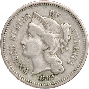 Three Cent - Three Cent Nickel - 1867 VG Main Image