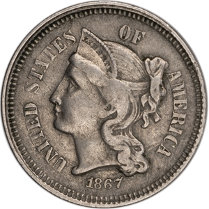 Three Cent - Three Cent Nickel - 1867 VF#2 Main Image