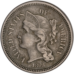 Three Cent - Three Cent Nickel - 1868 VF Main Image