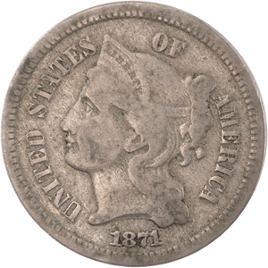 Three Cent - Three Cent Nickel - 1871 VG Main Image