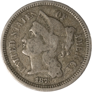 1873 Nickel Three-Cent Piece, "Open 3," Very Good Main Image