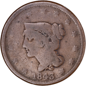 1843 Braided Hair Large Cent, Petite Head, Small Letters Main Image