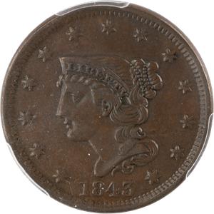 1843 Braided Hair Large Cent, Petite Head, Large Letters Main Image