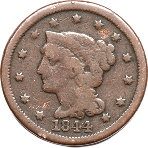 1844 Braided Hair Large Cent, Normal Date Main Image
