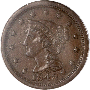 1848 Braided Hair Large Cent ANACS  XF45 Main Image