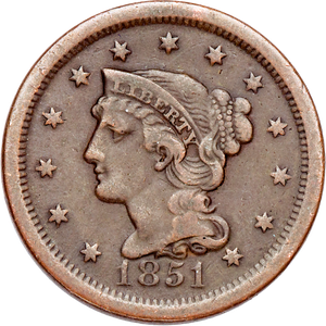 1851 Braided Hair Large Cent, Normal Date Main Image