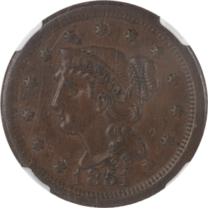 1851 Braided Hair Large Cent, Normal Date Main Image