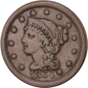 1854 Braided Hair Large Cent Main Image