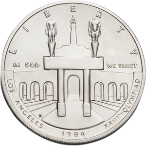 1984-D Los Angeles Olympiad Silver Dollar, Choice Uncirculated, MS63 Main Image