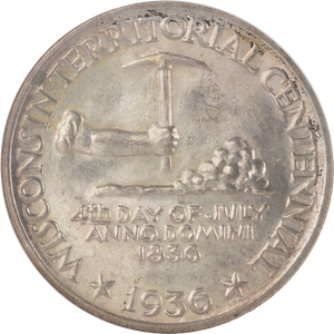 ﻿1936 Wisconsin Territorial Centennial Silver Half Dollar Main Image