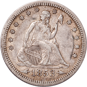 1853 Liberty Seated Quarter, Arrows and Rays XF#2 Main Image